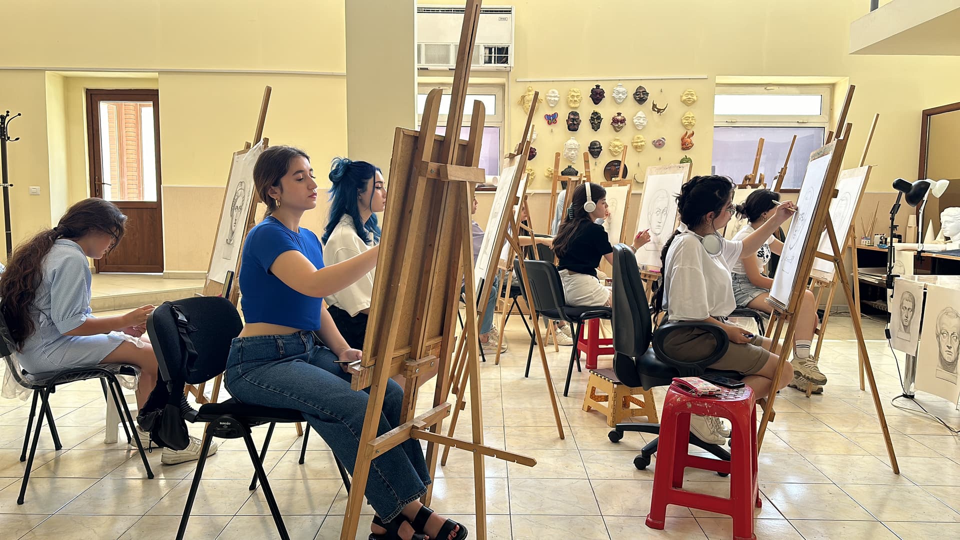 Artist at work in studio